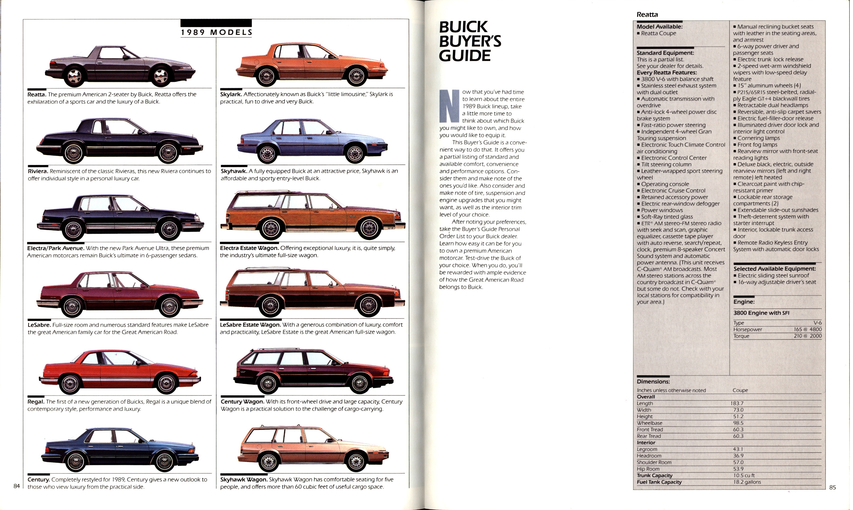 1989 Buick Full Line Prestige  Brochure 84-85