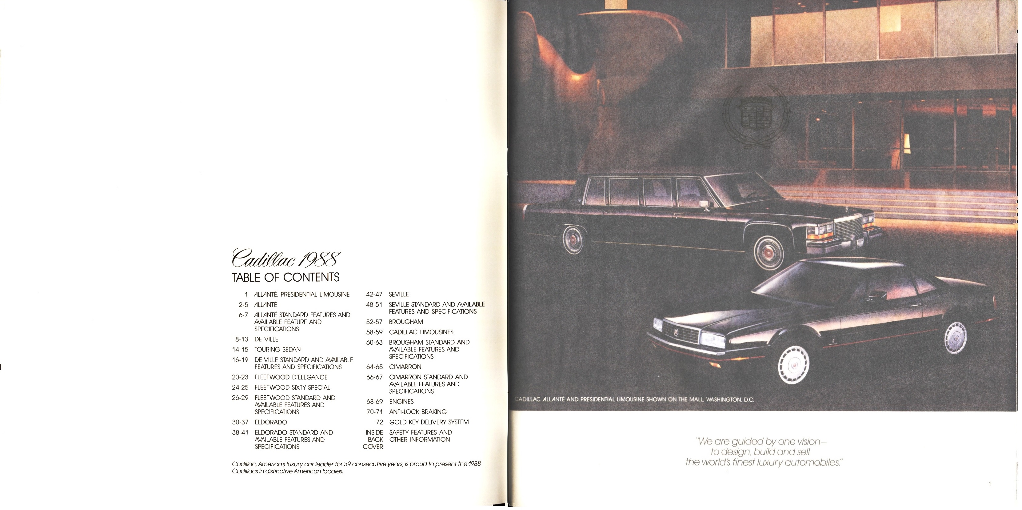 1988 Cadillac Full Line Prestige Brochure 00-01a