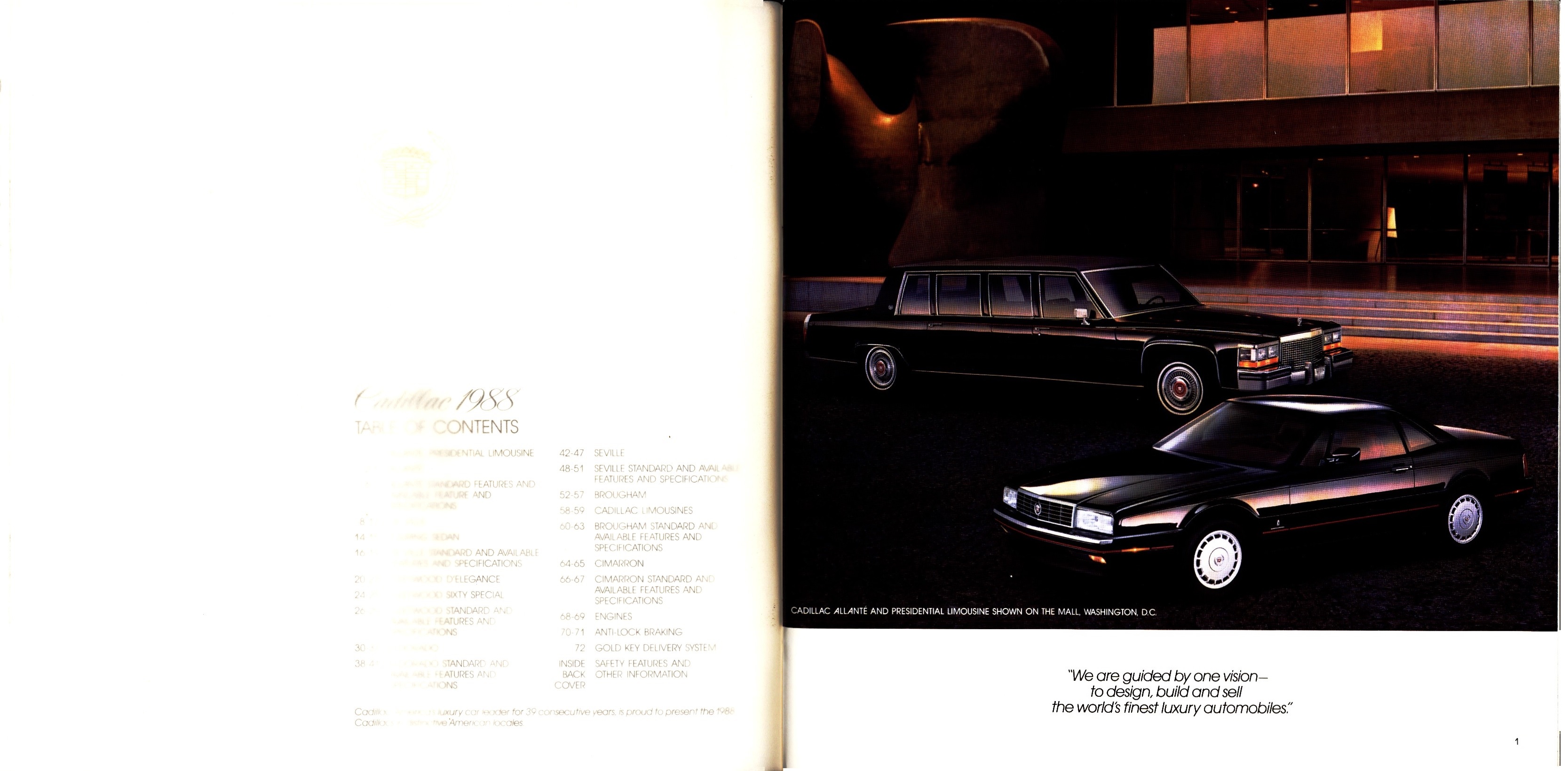 1988 Cadillac Full Line Prestige Brochure 00-01b