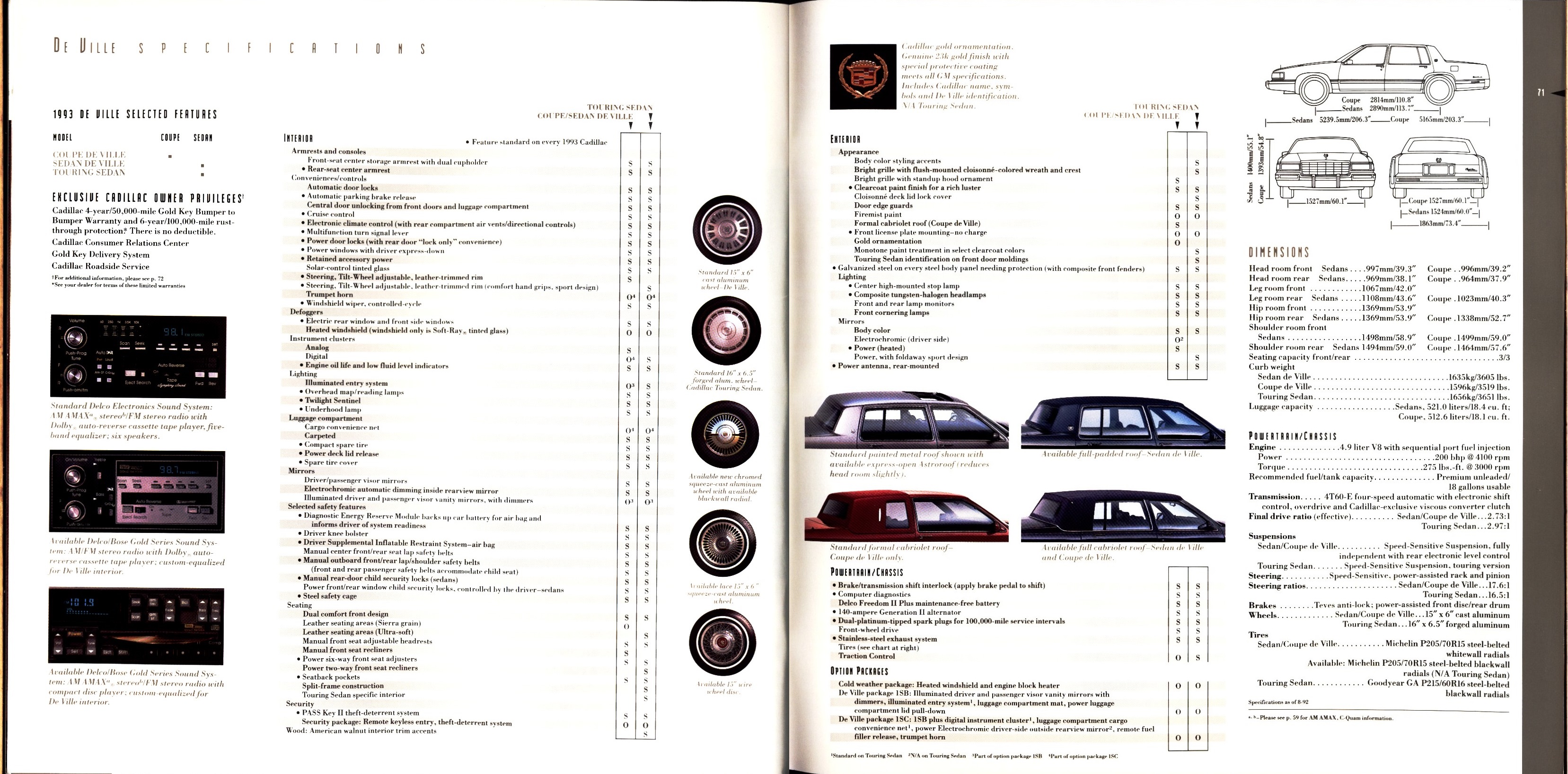 1993 Cadillac Full Line Prestige Brochure 70-71