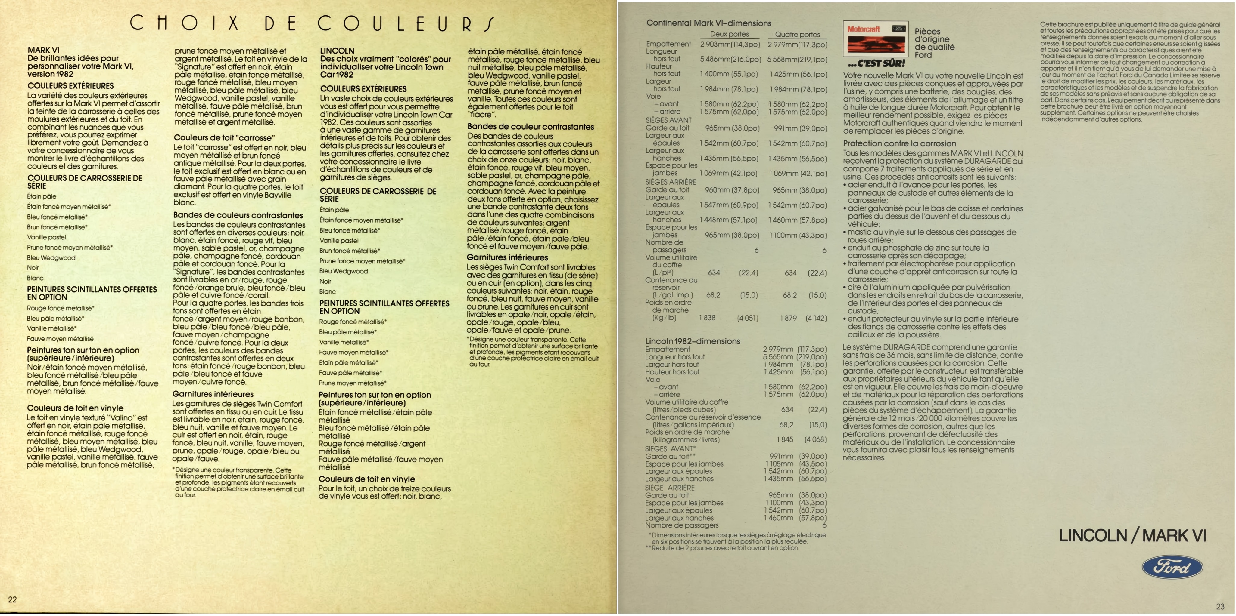 1982 Lincoln & Mark VI Brochure (Cdn-Fr) 22-23
