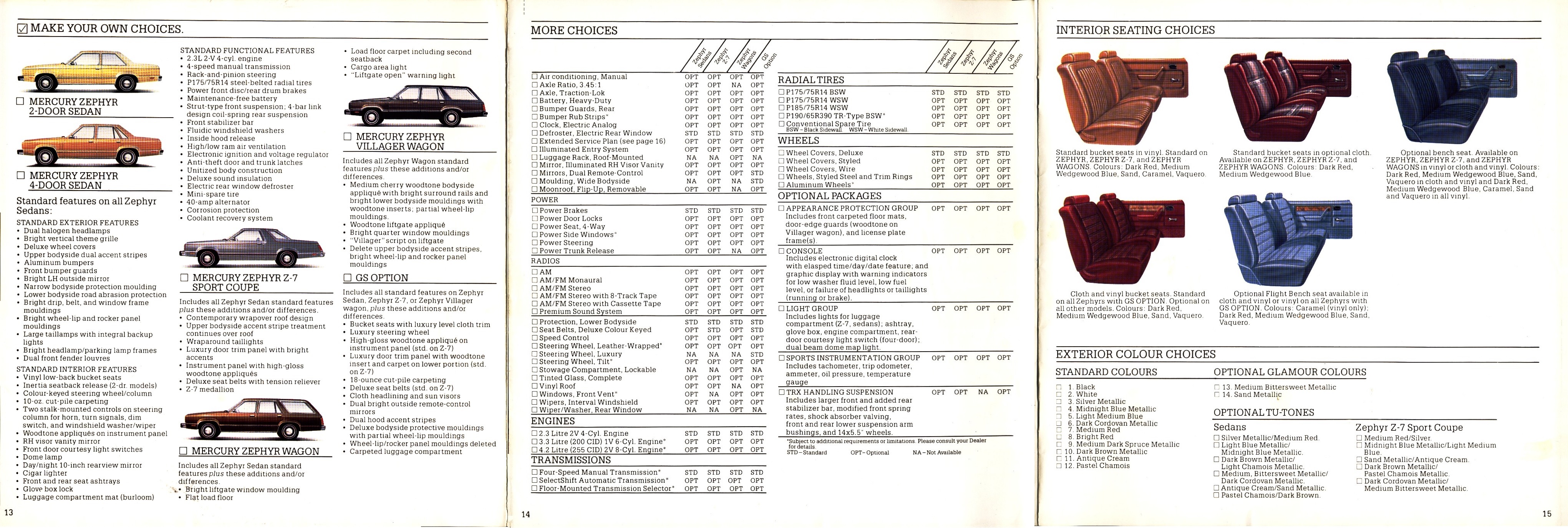 1981 Mercury Zephyr Brochure Canada 13-14-15