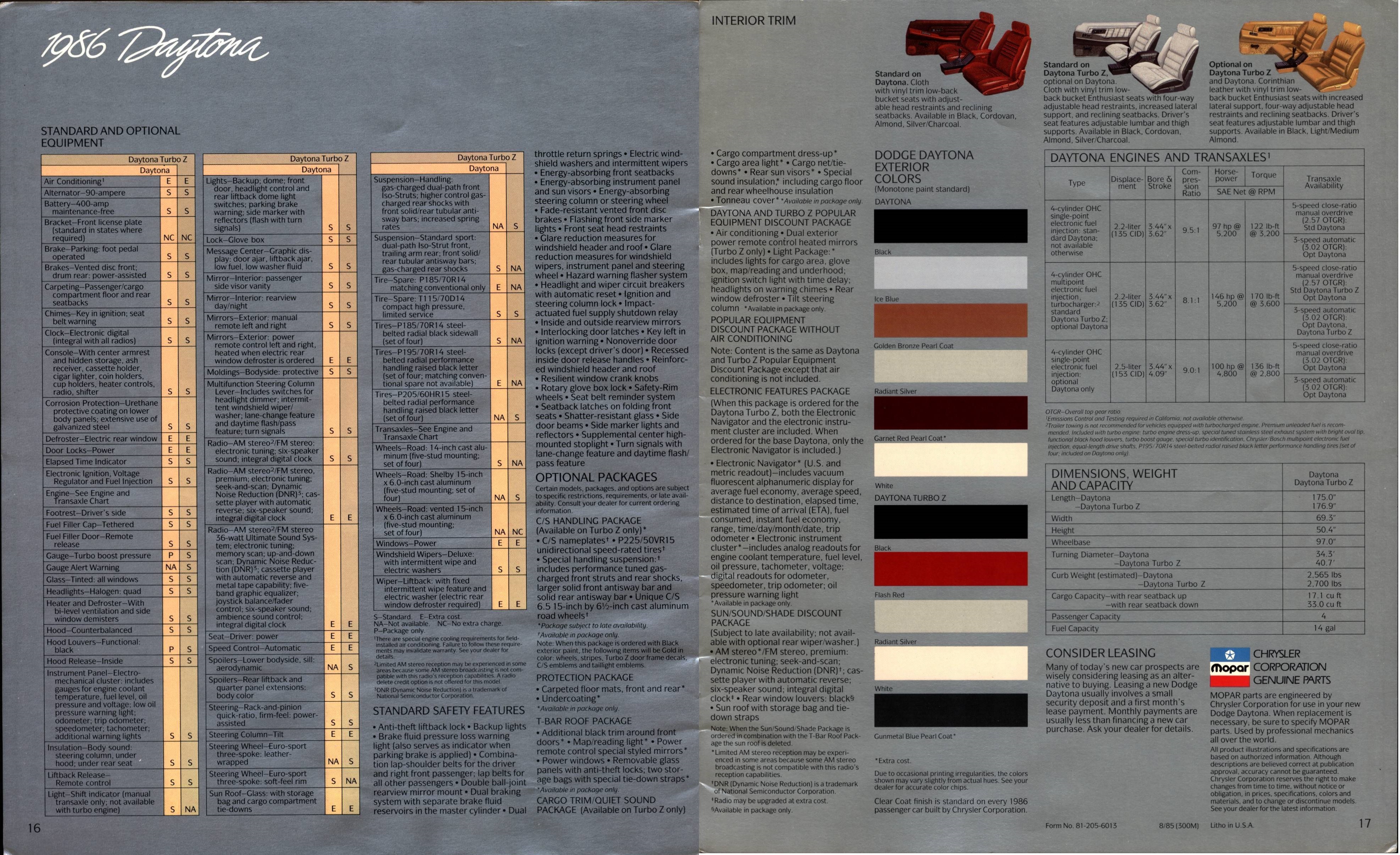 1986 Dodge Daytona Brochure 16-17