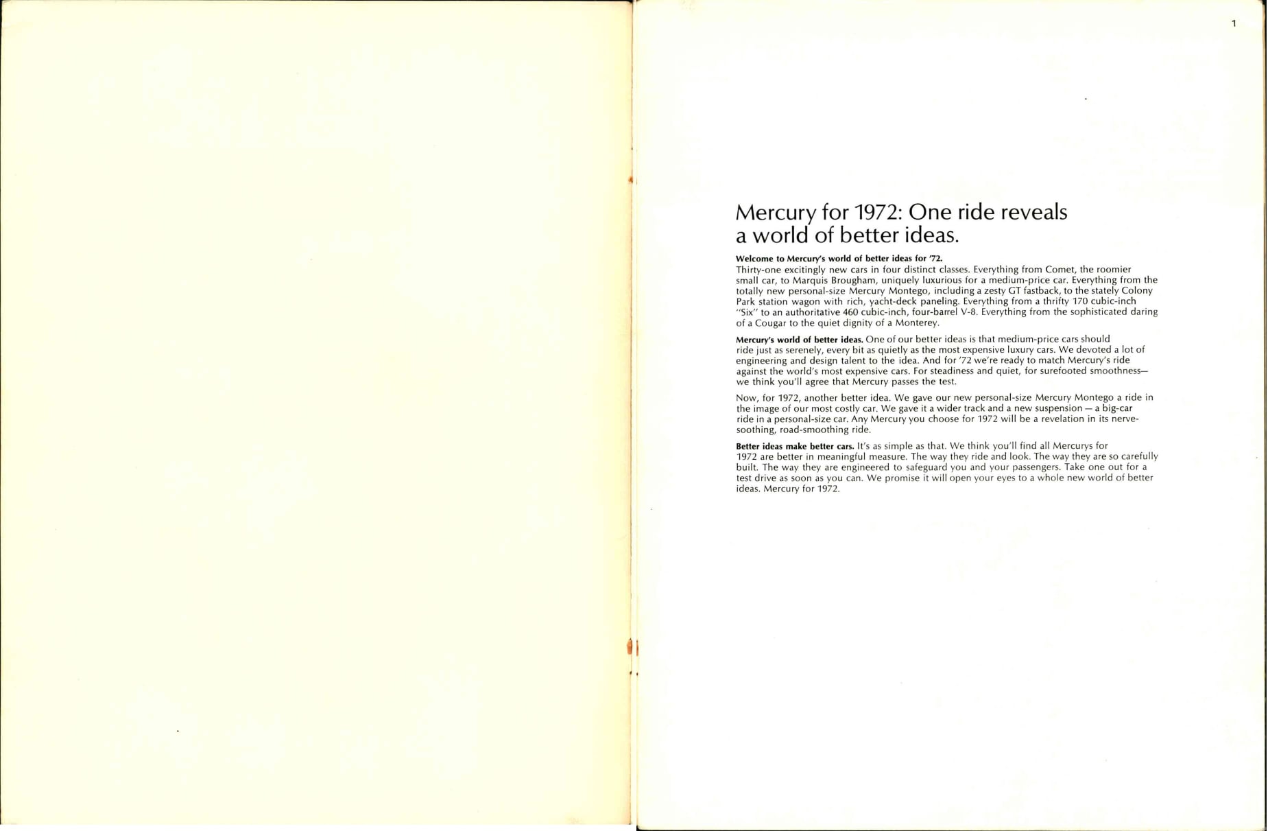 1972 Mercury Full Line Prestige Brochure 00a-01