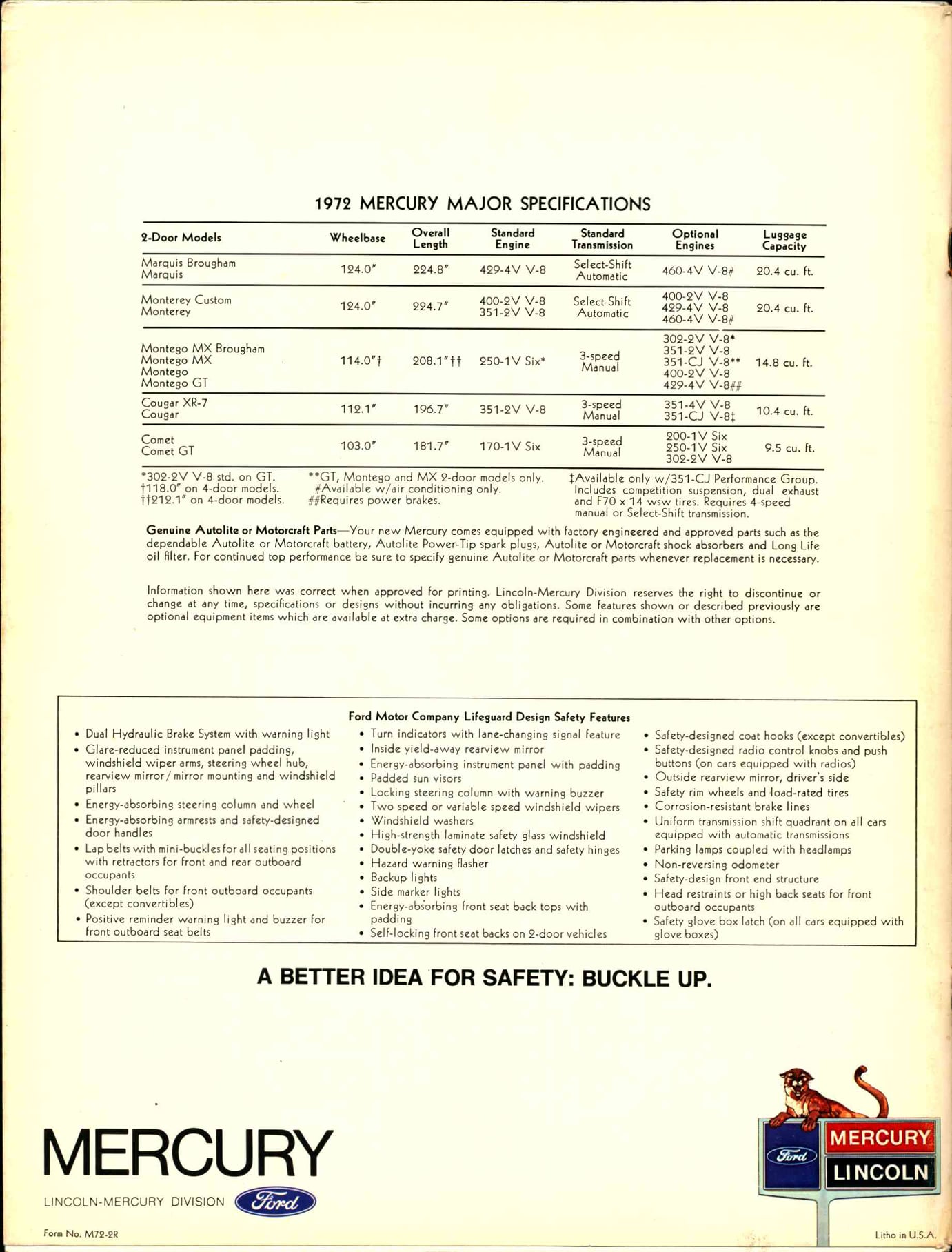 1972 Mercury Full Line Prestige Brochure 50