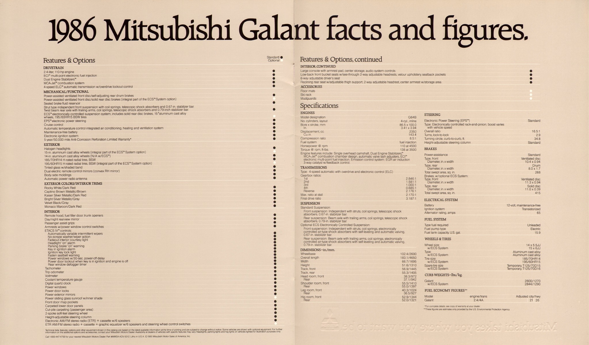 1986 Mitsubishi Galnt Brochure 14-15