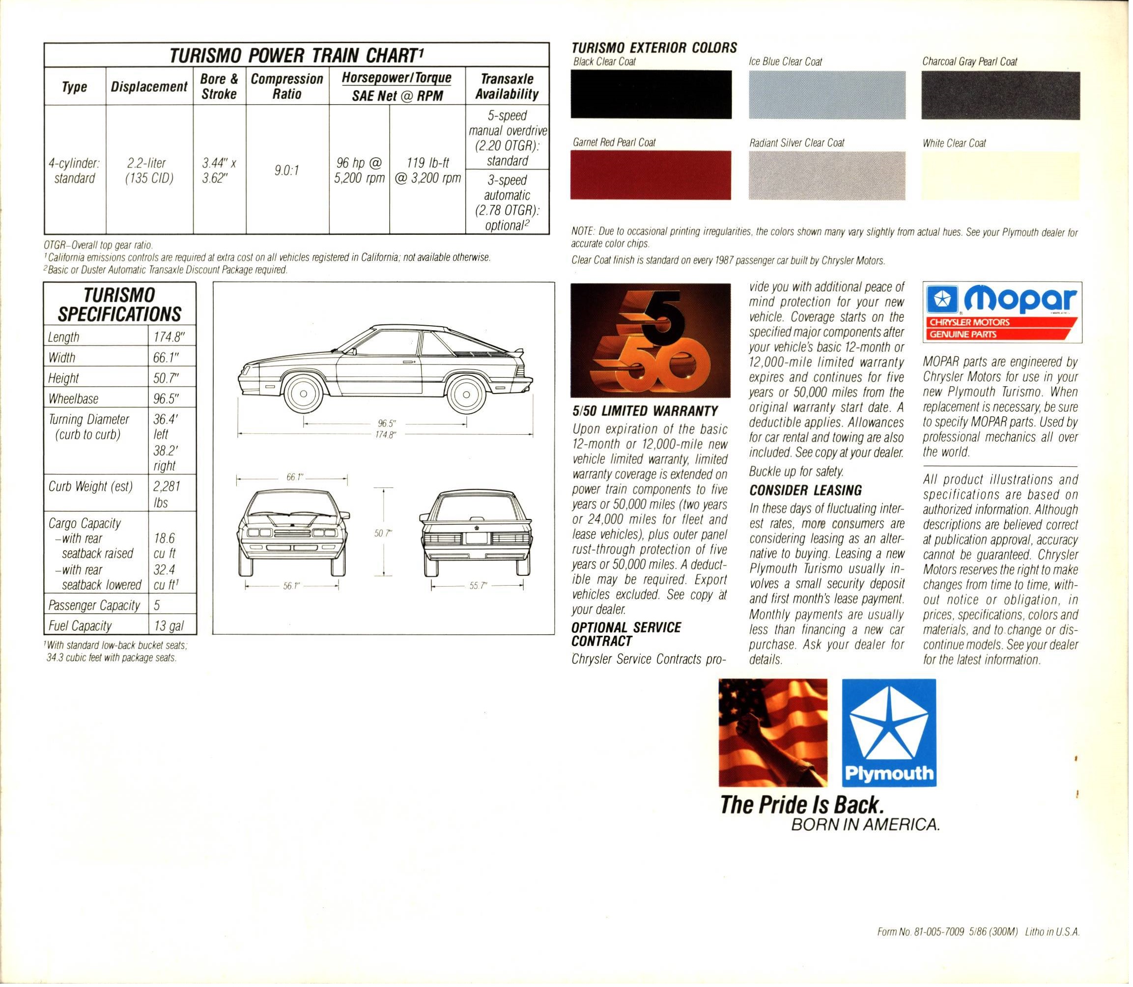 1987 Plymouth Turismo Brochure 06