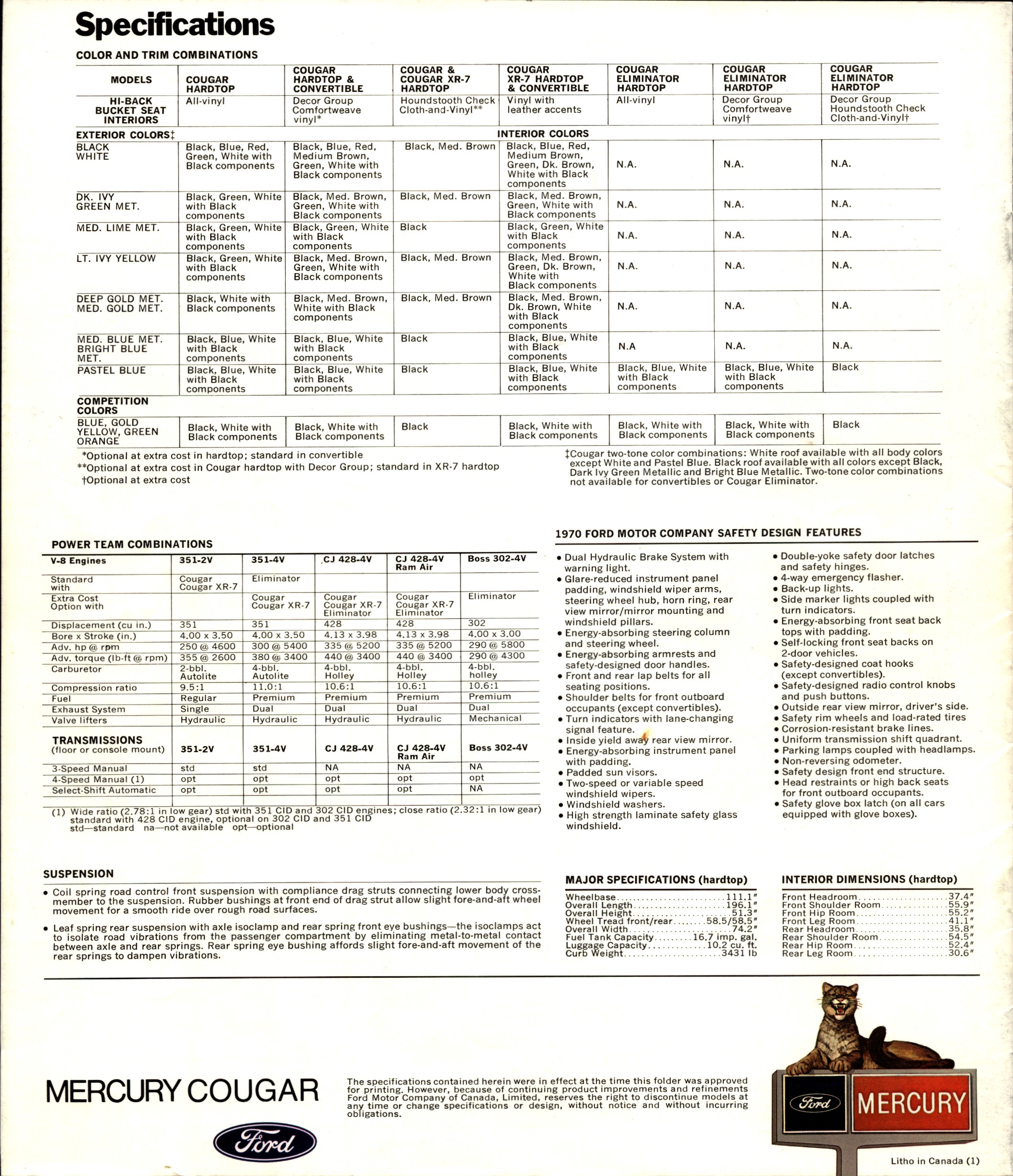 1970 Mercury Cougar Brochure Canada 12