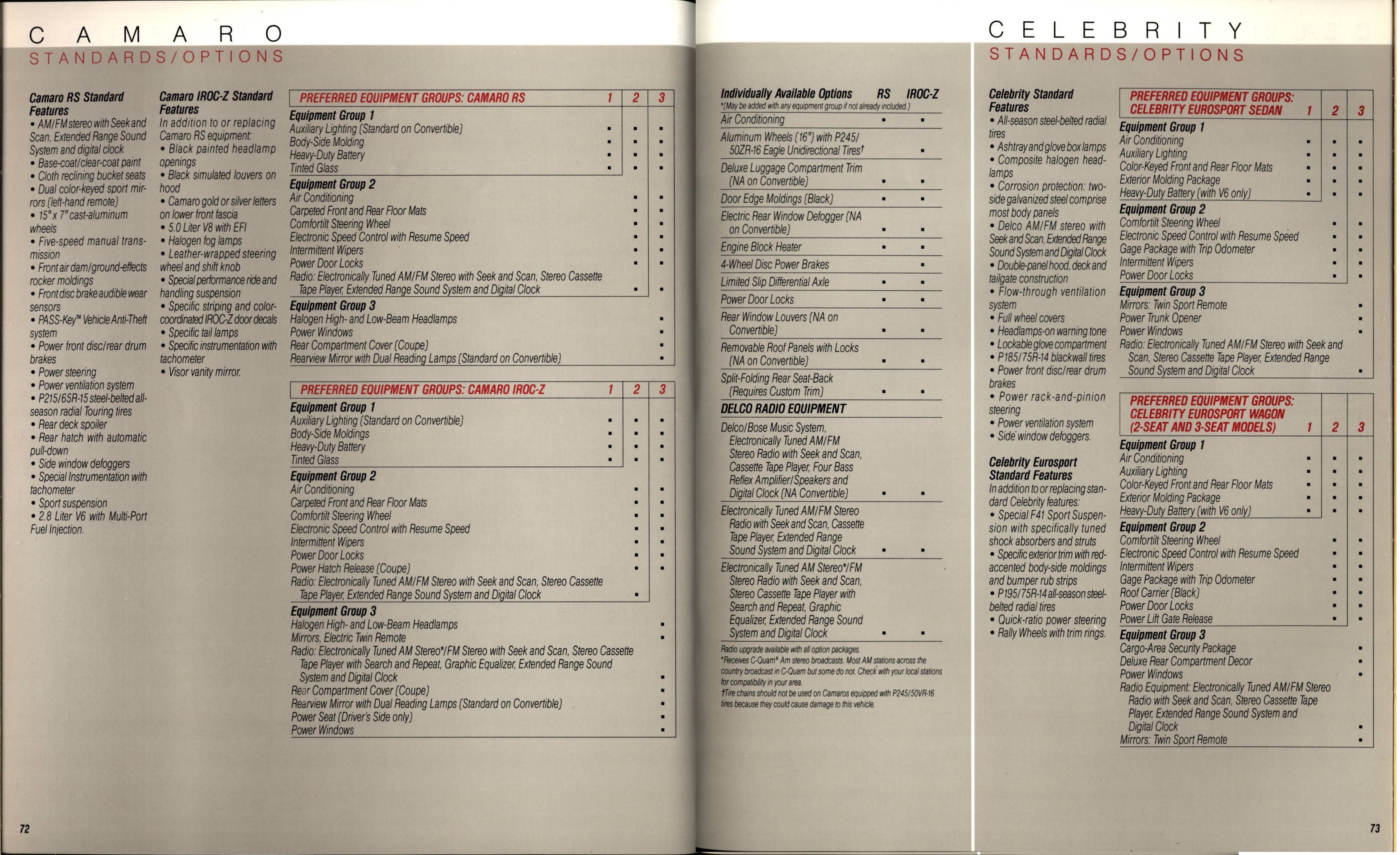 1989 Chevrolet Cars Full Line Brochure 72-73