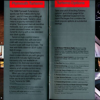 1986 Plymouth Full Line Prestige Brochure 42-43