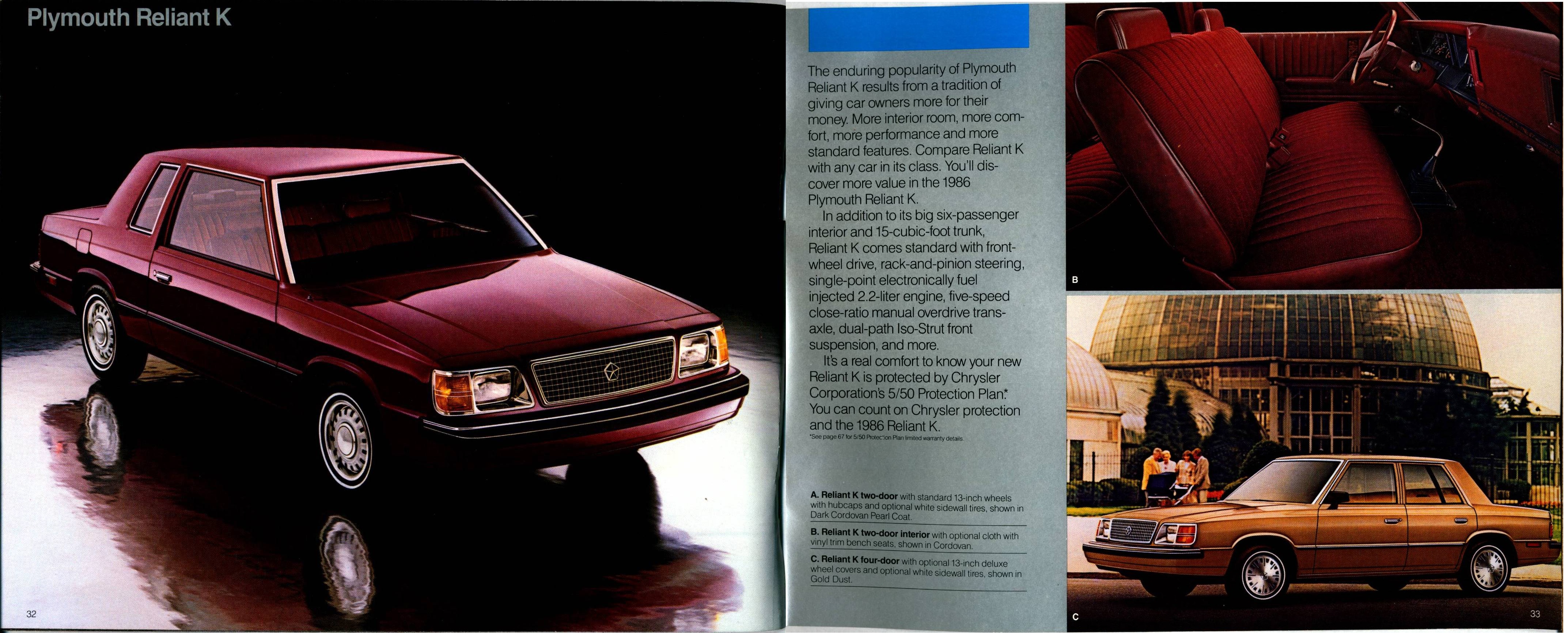 1986 Plymouth Full Line Prestige Brochure 32-33