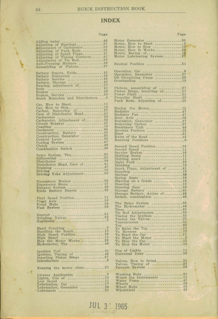 1916 Buick D-44  D-45 Instruction Book-64