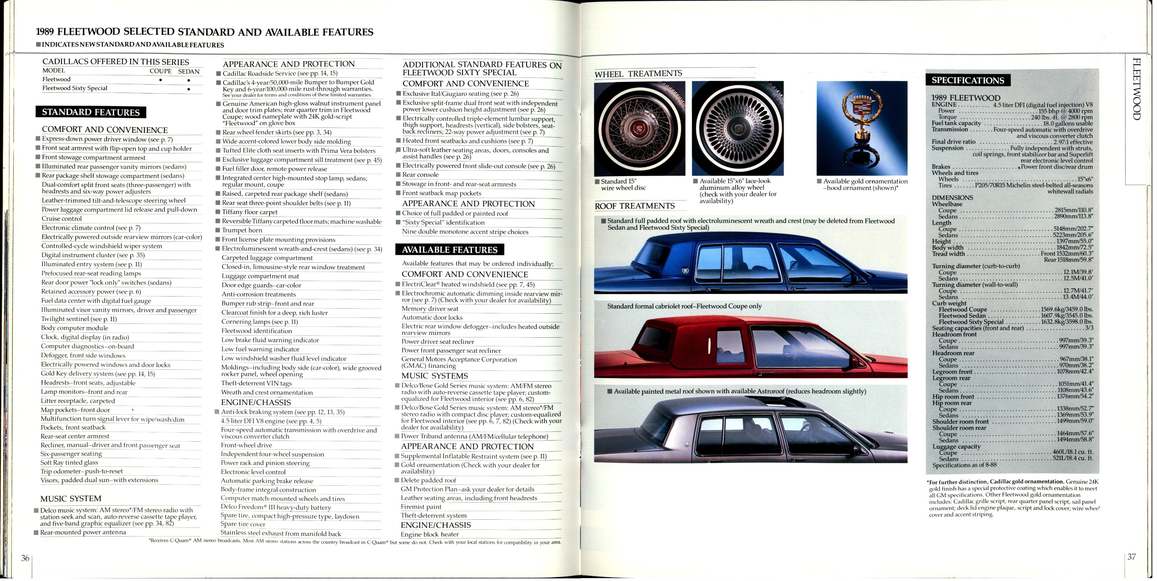 1989 Cadillac Full Line Prestige Brochure 36-37