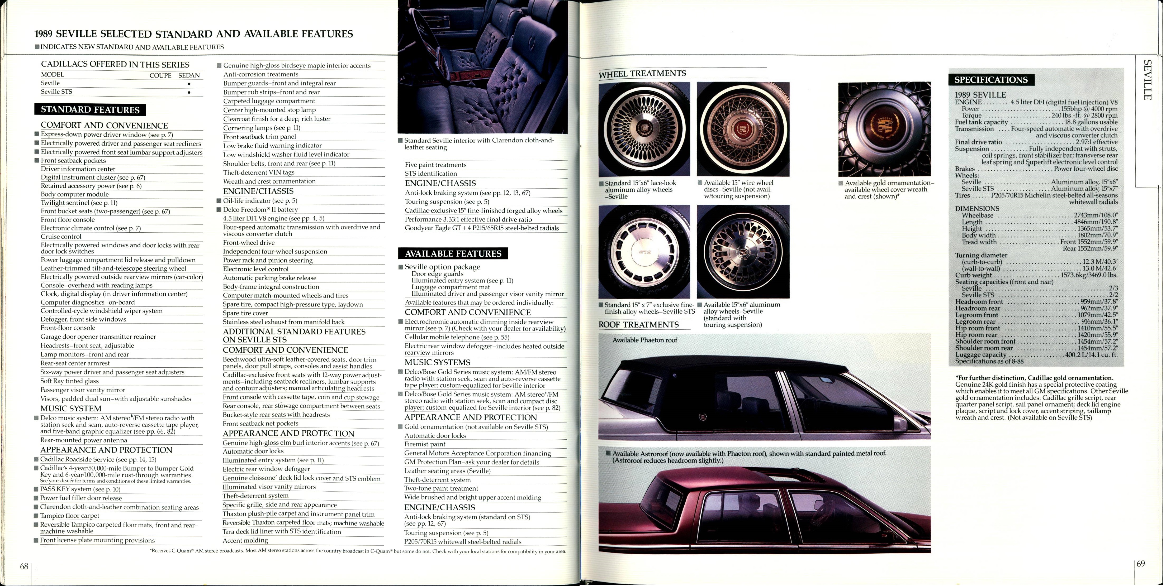 1989 Cadillac Full Line Prestige Brochure 68-69