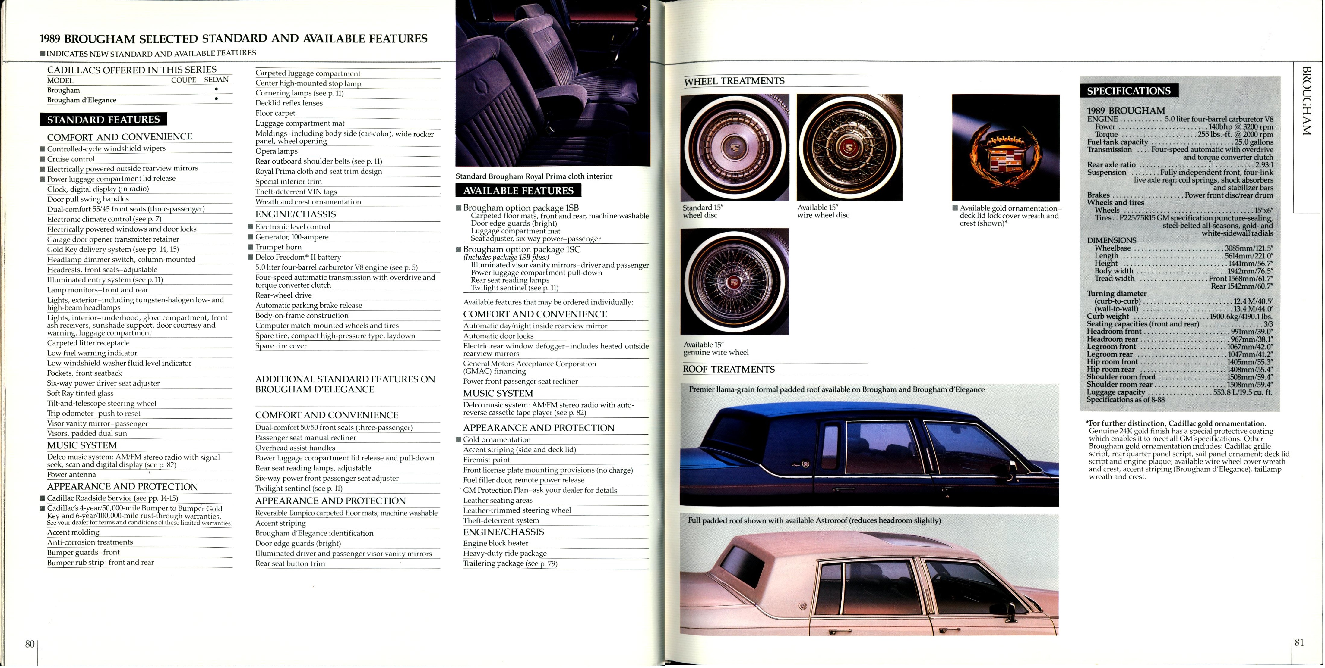 1989 Cadillac Full Line Prestige Brochure 80-81