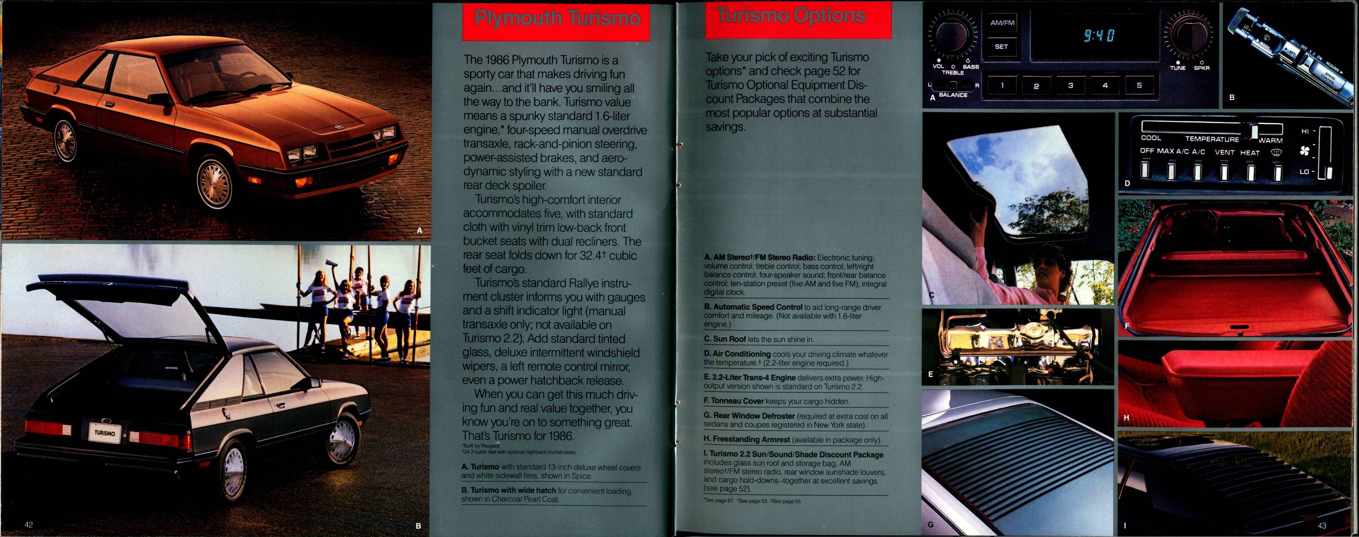 1986 Plymouth Full Line Prestige Brochure 42-43