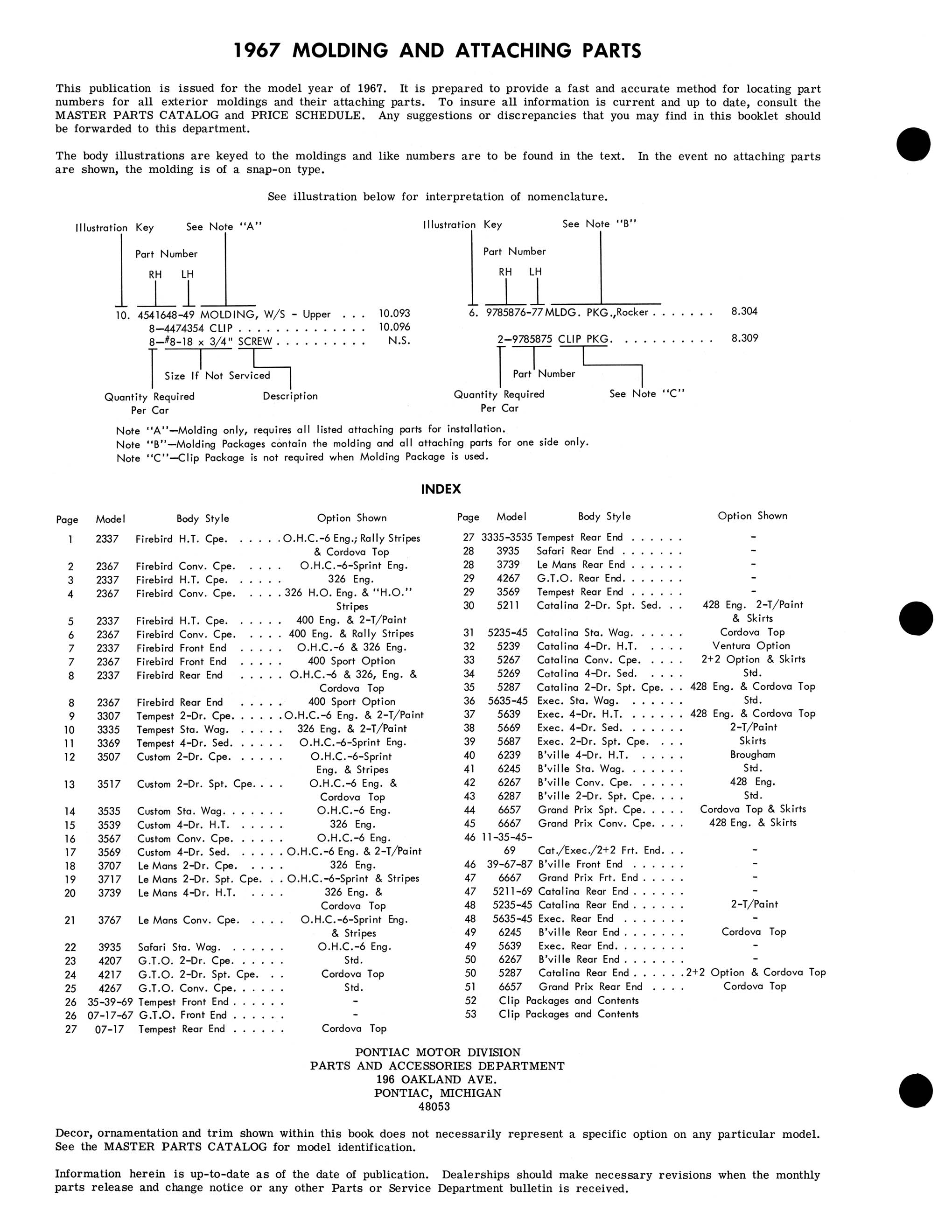 1967 Pontiac Molding and Clip Catalog-00a